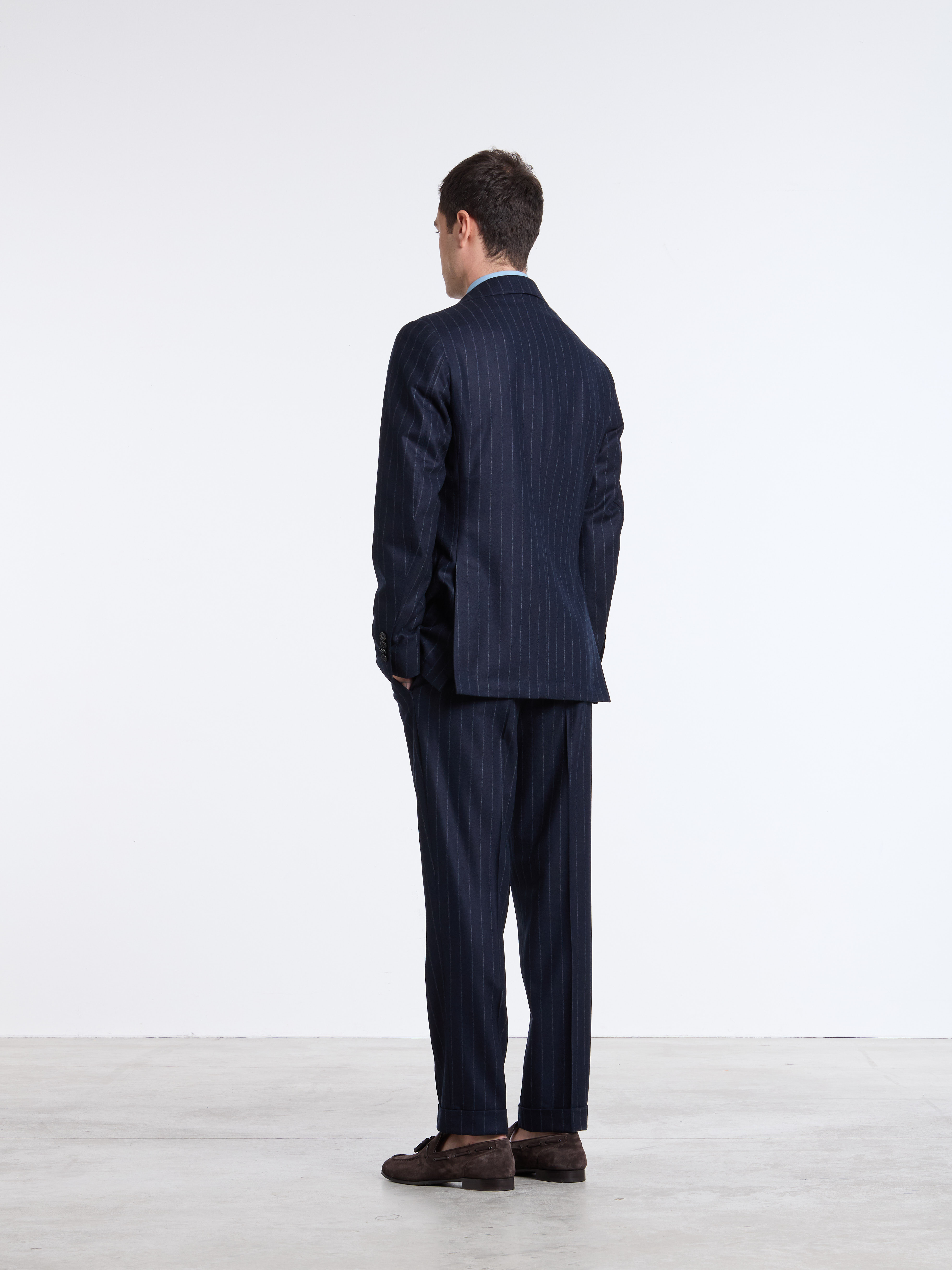 SINGLE-BREASTED PINSTRIPE WOOL SUIT - BLUE - LUIGI BORRELLI